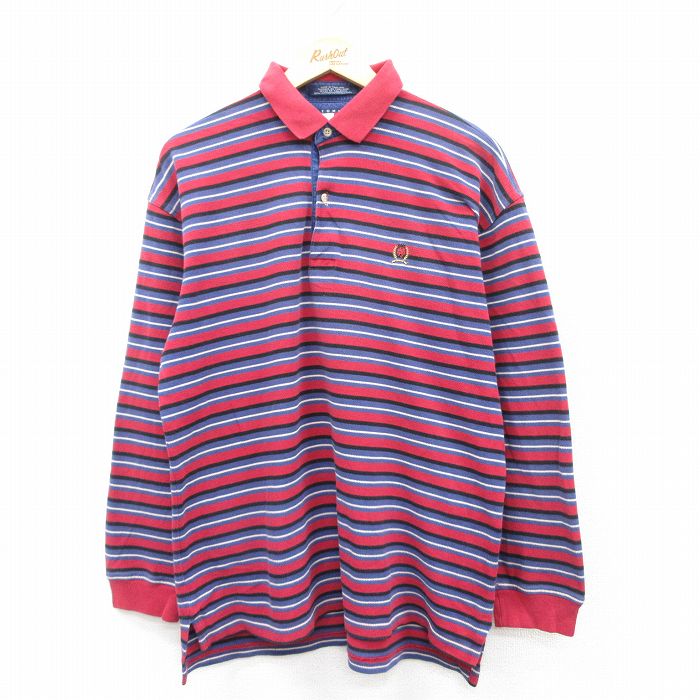 トミーヒルフィガー 90s 長袖ポロシャツ ワンポイントロゴ レッド L | 古着