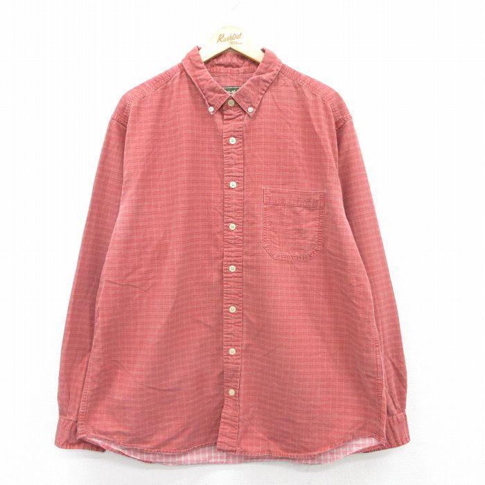 XL★古着 エディーバウアー 長袖 ブランド シャツ メンズ コットン ボタンダウン 赤系 レッド チェック 25jun14 中古 トップス