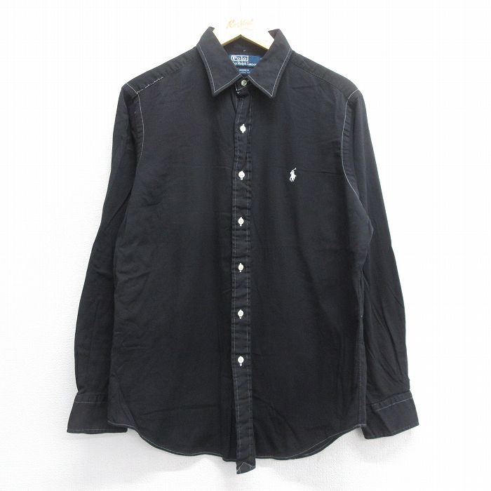 L★古着 ラルフローレン Ralph Lauren 長袖 ブランド シャツ メンズ 90年代 90s ワンポイントロゴ ANDREW コットン 黒 ブラック 25jun14 中古 トップス