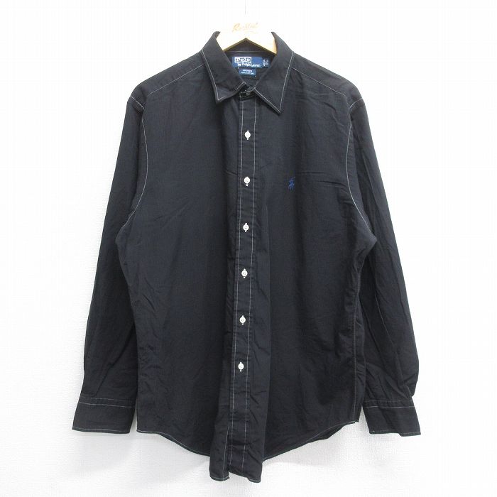 ラルフローレン 90s 長袖シャツ ワンポイントロゴ ブラックストライプ XL | 古着