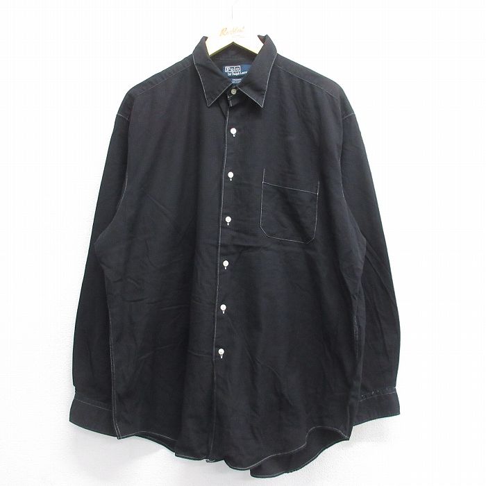 XL★古着 ラルフローレン Ralph Lauren 長袖 ブランド シャツ メンズ 90年代 90s KINDRED 大きいサイズ ロング丈 コットン 黒 ブラック チェック 【spe】 25jun14 中古 トップス