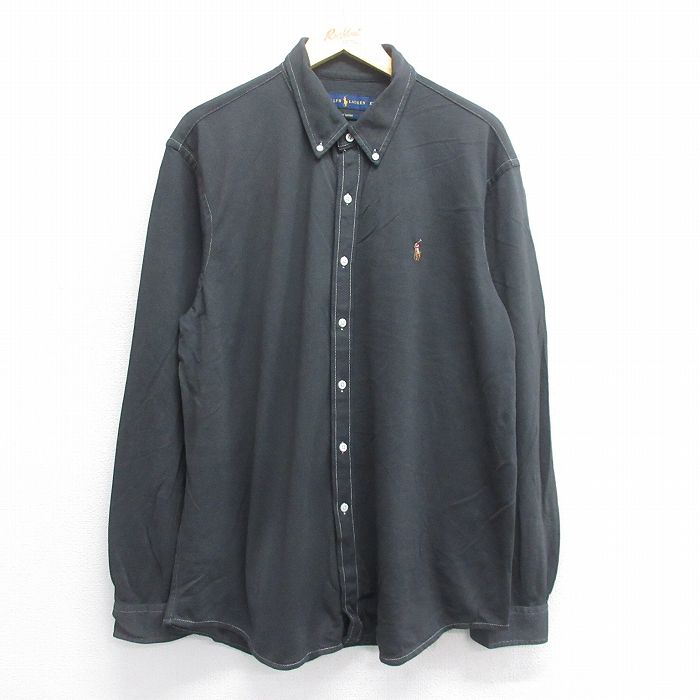 XL★古着 ラルフローレン Ralph Lauren 長袖 ブランド シャツ メンズ ワンポイントロゴ コットン ボタンダウン 黒 ブラック 25jun16 中古 トップス