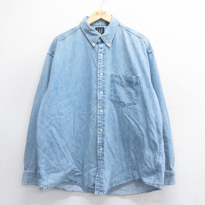 XL★古着 ギャップ GAP 長袖 ブランド シャツ メンズ 90年代 90s 大きいサイズ コットン ボタンダウン カナダ製 紺 ネイビー デニム 25jun16 中古 トップス
