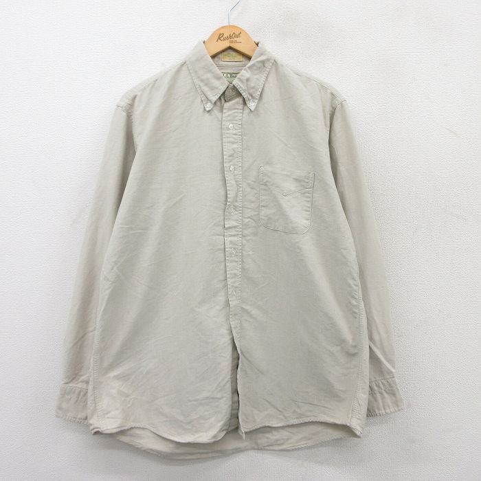 XL★古着 エルエルビーン LLBEAN 長袖 ブランド シャツ メンズ 80年代 80s ダック地 コットン ボタンダウン USA製 ベージュ カーキ 【spe】 25jun17 中古 トップス