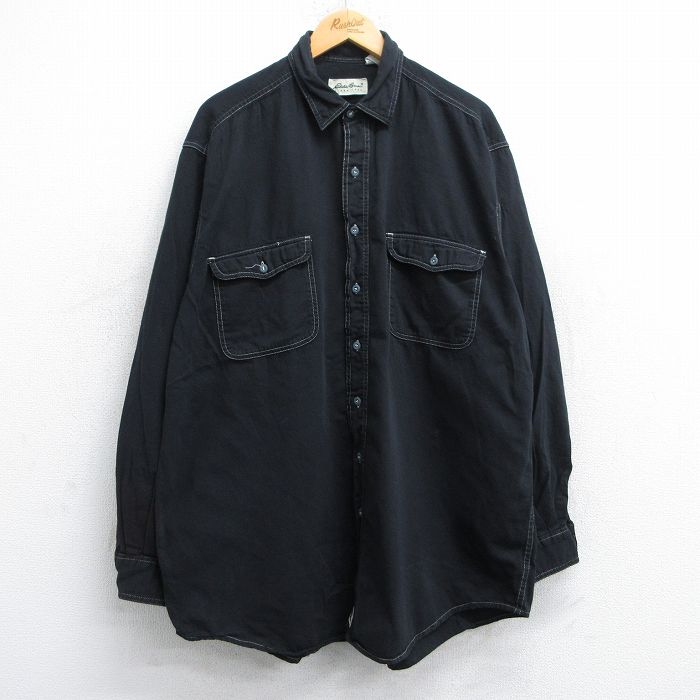 【20%OFF】XL★古着 エディーバウアー 長袖 ブランド シャツ メンズ 00年代 00s 大きいサイズ ロング丈 コットン 黒 ブラック 25jun19 中古 トップス