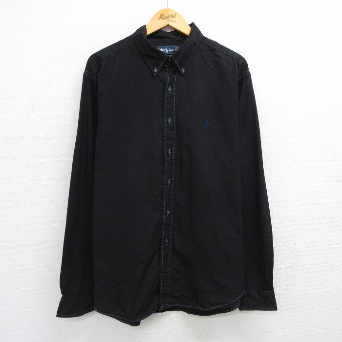 XL★古着 ラルフローレン Ralph Lauren 長袖 ブランド シャツ メンズ 90年代 90s ワンポイントロゴ 大きいサイズ コットン ボタンダウン 黒 ブラック チェック 25jun21 中古 トップス