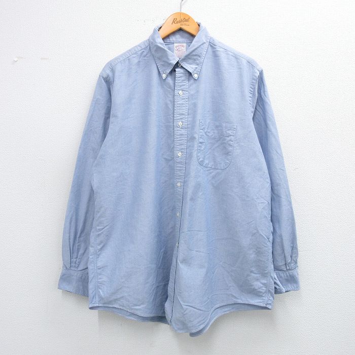 XL★古着 ブルックスブラザーズ BROOKS BROTHERS 長袖 ブランド シャツ メンズ 90年代 90s オックスフォード 大きいサイズ コットン ボタンダウン USA製 薄紺 ネイビー 【spe】 25jun23 中古 トップス