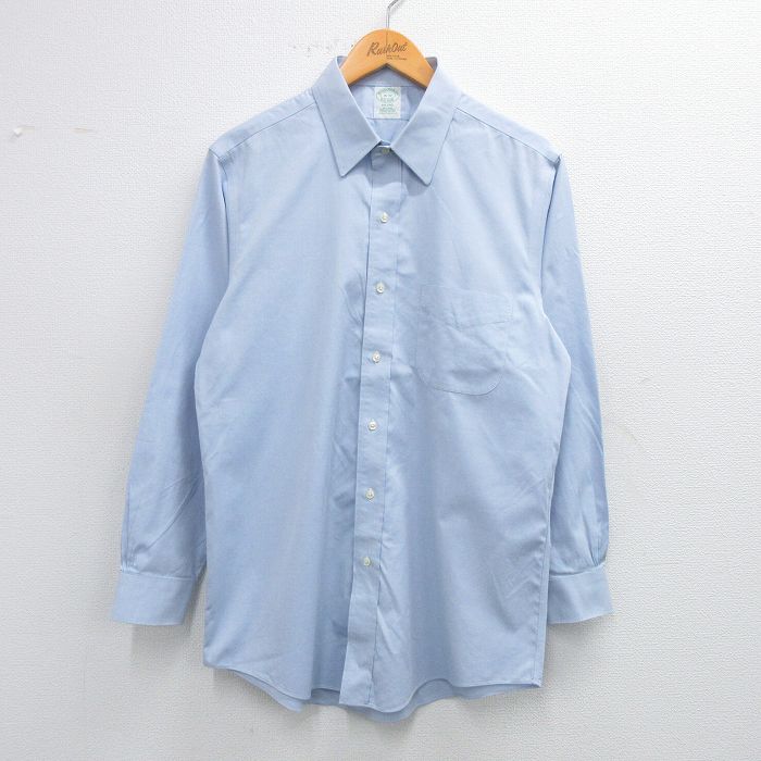 L★古着 ブルックスブラザーズ BROOKS BROTHERS 長袖 ブランド シャツ メンズ コットン 薄紺 ネイビー 25jun23 中古 トップス