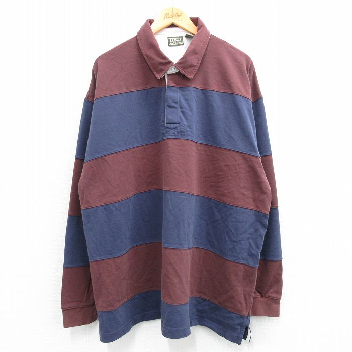 XL★古着 エルエルビーン LLBEAN 長袖 ブランド ラガー シャツ メンズ 大きいサイズ コットン エンジ他 ボーダー 25jun23 中古 トップス