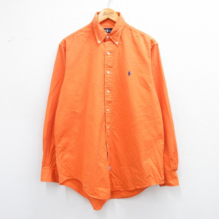 【50%OFF】XL★古着 ラルフローレン Ralph Lauren 長袖 ブランド シャツ メンズ 90年代 90s ワンポイントロゴ 大きいサイズ コットン ボタンダウン オレンジ 25jun23 中古 トップス