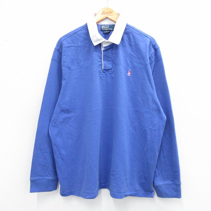 XL★古着 ラルフローレン Ralph Lauren 長袖 ブランドラガー シャツ メンズ 90年代 90s ワンポイントロゴ 大きいサイズ コットン 青 ブルー 25jun23 中古 トップス