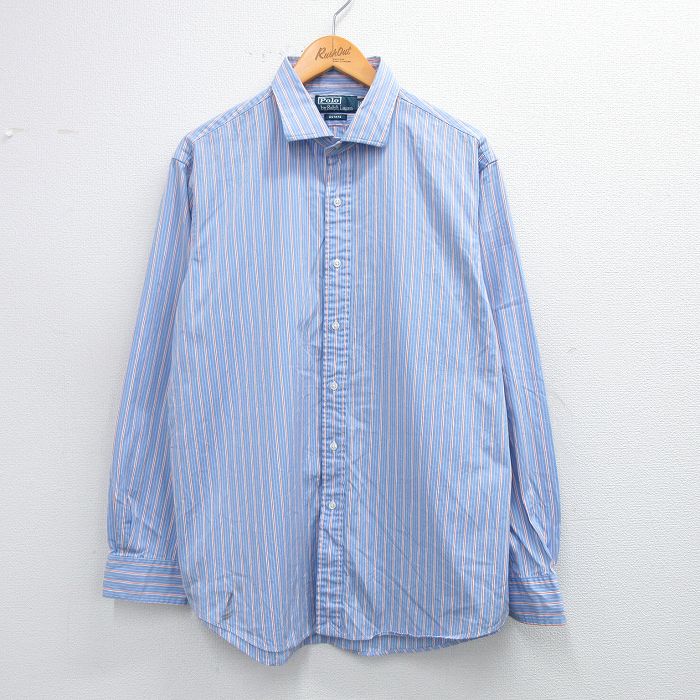 【50%OFF】XL★古着 ラルフローレン Ralph Lauren 長袖 ブランド シャツ メンズ 90年代 90s ESTATE コットン 薄紺他 ネイビー チェック 25jun23 中古 トップス