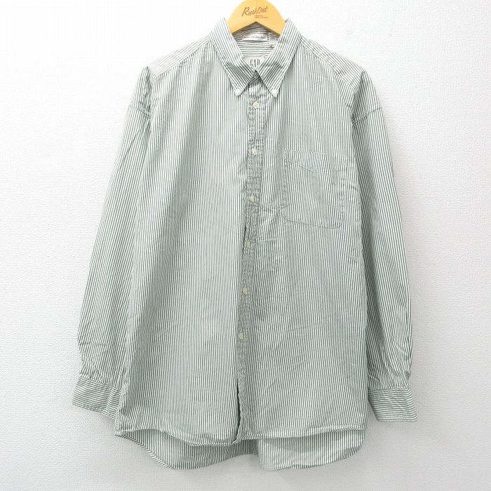 【50%OFF】XL★古着 ギャップ GAP 長袖 ブランド シャツ メンズ 00年代 00s 大きいサイズ コットン ボタンダウン 薄緑他 グリーン ストライプ 25jun27 中古 トップス