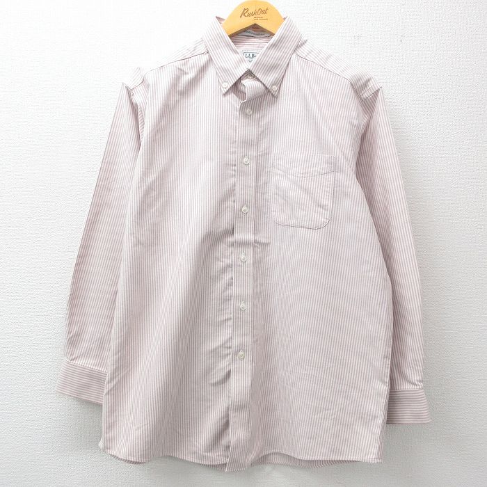 【20%OFF】XL★古着 エルエルビーン LLBEAN 長袖 ブランド シャツ メンズ 00年代 00s コットン ボタンダウン 赤他 レッド ストライプ 25jun27 中古 トップス