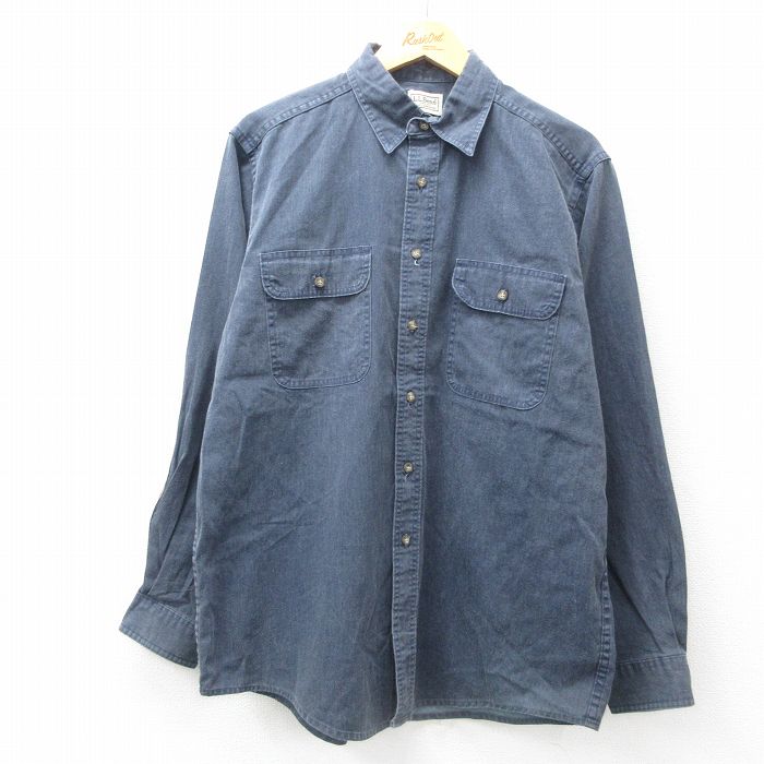 【20%OFF】XL★古着 エルエルビーン LLBEAN 長袖 ブランド シャツ メンズ 00年代 00s コットン カナダ製 紺他 ネイビー 【spe】 25jun27 中古 トップス