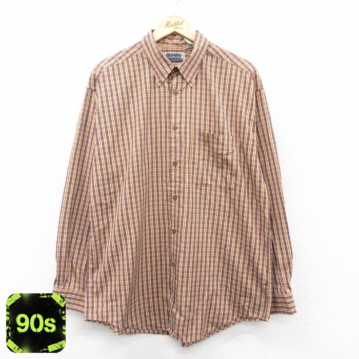 エルエルビーン 90s 長袖シャツ ブラウンチェック XL | 古着