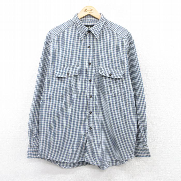 【20%OFF】XL★古着 エディーバウアー 長袖 ブランド シャツ メンズ 00年代 00s 大きいサイズ コットン 紺他 ネイビー チェック 25jun27 中古 トップス