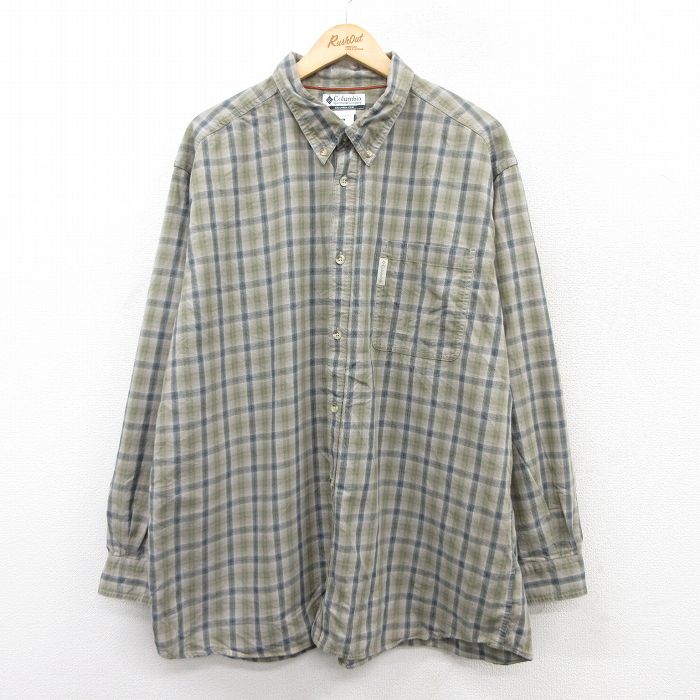 【50%OFF】XL★古着 コロンビア COLUMBIA 長袖 ブランド シャツ メンズ 00年代 00s 大きいサイズ ロング丈 コットン ボタンダウン 緑系他 グリーン チェック 25jun27 中古 トップス