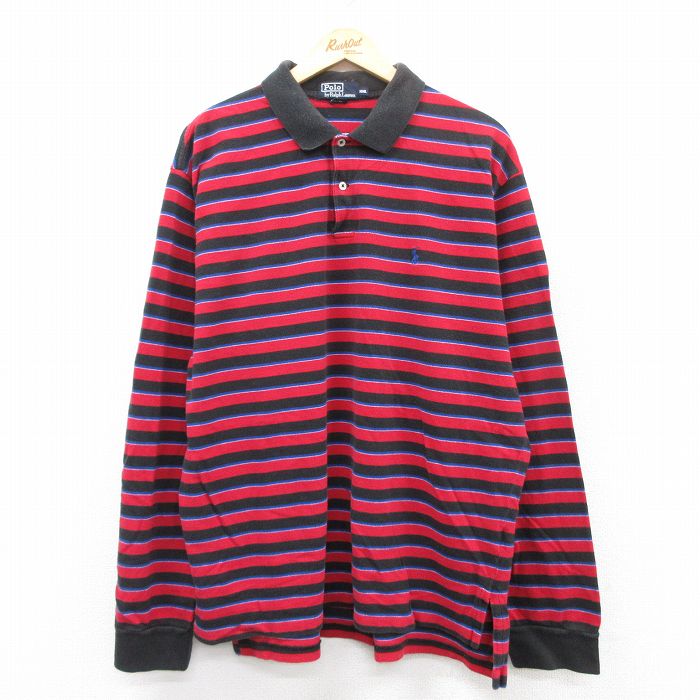 【50%OFF】XL★古着 ラルフローレン Ralph Lauren 長袖 ブランド ポロ シャツ メンズ 90年代 90s ワンポイントロゴ 鹿の子 大きいサイズ コットン 赤他 レッド 【spe】 25jun27 中古 トップス