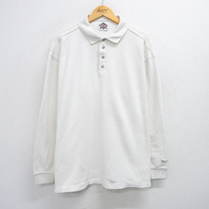 XL★古着 リーボック REEBOK 長袖 ブランド ポロ シャツ メンズ ワンポイントロゴ 鹿の子 コットン 白 ホワイト 25jun28 中古 トップス