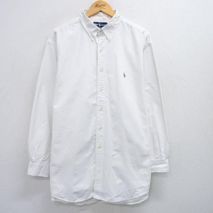 XL★古着 ラルフローレン Ralph Lauren 長袖 ブランド シャツ メンズ 90年代 90s ワンポイントロゴ YARMOUTH コットン 白 ホワイト 25jun28 中古 トップス