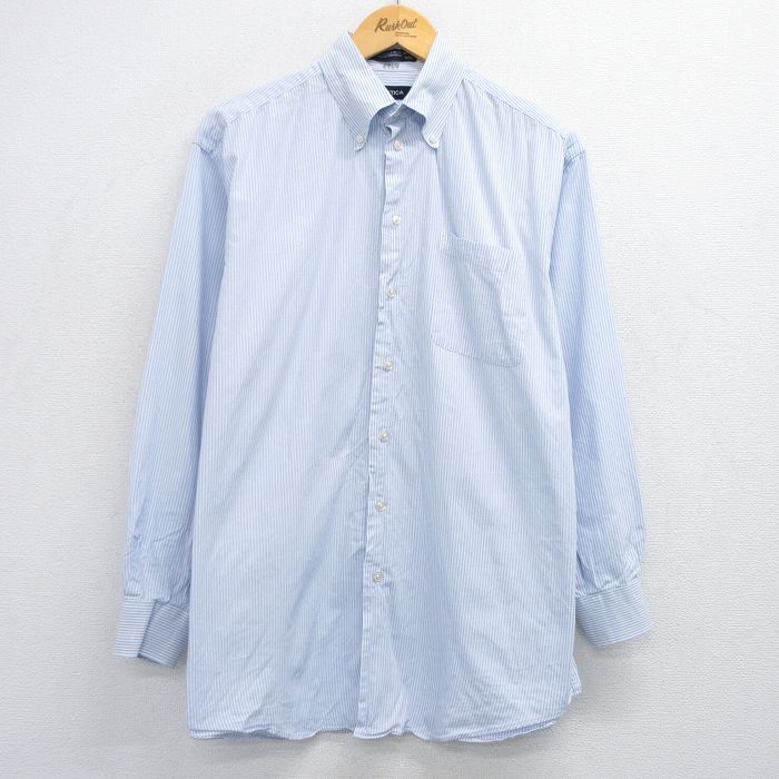 XL★古着 ノーティカ NAUTICA 長袖 ブランド シャツ メンズ 大きいサイズ コットン ボタンダウン 薄紺他 ネイビー ストライプ 25jun28 中古 トップス
