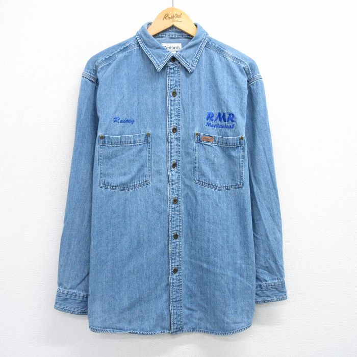 【20%OFF】XL★古着 カーハート Carhartt 長袖 ブランド シャツ メンズ RMR 大きいサイズ コットン 紺 ネイビー デニム 25jun28 中古 トップス