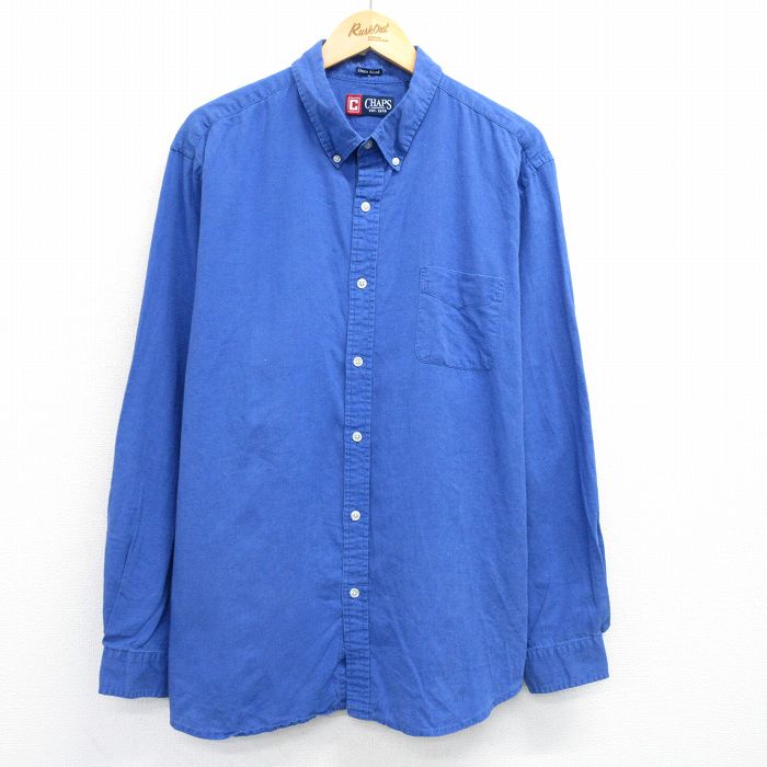 XL★古着 チャップス 長袖 ブランド シャツ メンズ リネン ボタンダウン 青 ブルー 25jun28 中古 トップス
