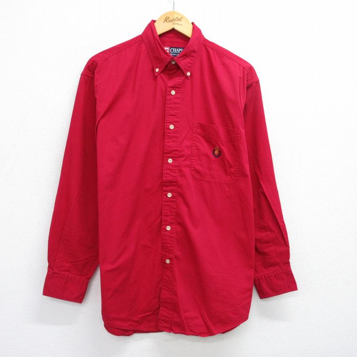 XL★古着 ラルフローレン Ralph Lauren チャップス 長袖 ブランド シャツ メンズ 90年代 90s ワンポイントロゴ ロング丈 コットン ボタンダウン 赤 レッド 25jun28 中古 トップス