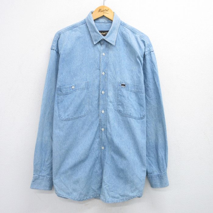 XL★古着 ティンバーランド 長袖 ブランド シャツ メンズ 90年代 90s 大きいサイズ ロング丈 イタリア製 紺 ネイビー デニム 【spe】 25jun28 中古 トップス