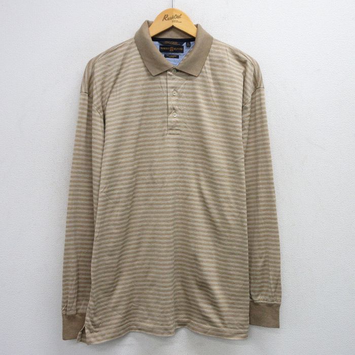 トミーヒルフィガー 長袖ポロシャツ ベージュボーダー L | 古着
