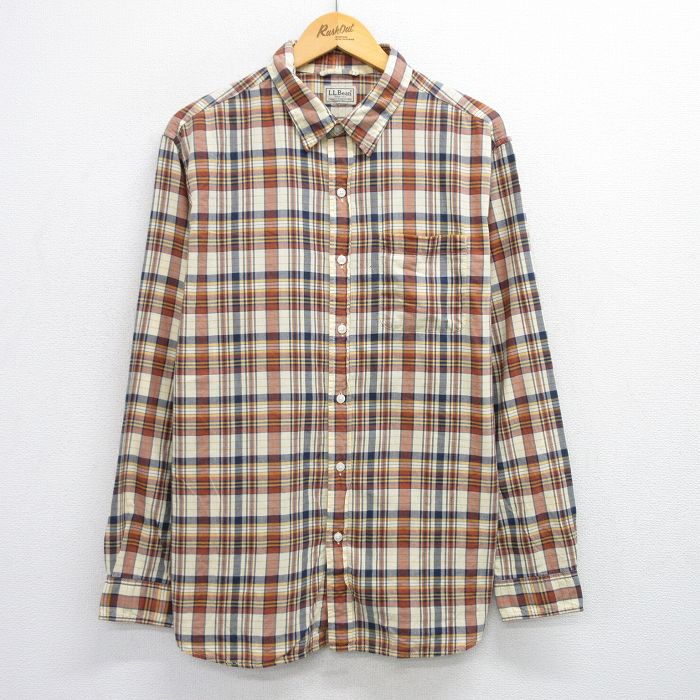 XL★古着 エルエルビーン LLBEAN 長袖 ブランド シャツ メンズ 00年代 00s コットン ベージュ系他 カーキ チェック 25jun30 中古 トップス