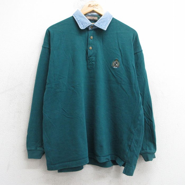 L★古着 ゲス GUESS 長袖 ブランド ポロ シャツ メンズ ワンポイントロゴ コットン 緑 グリーン 25jul01 中古 トップス