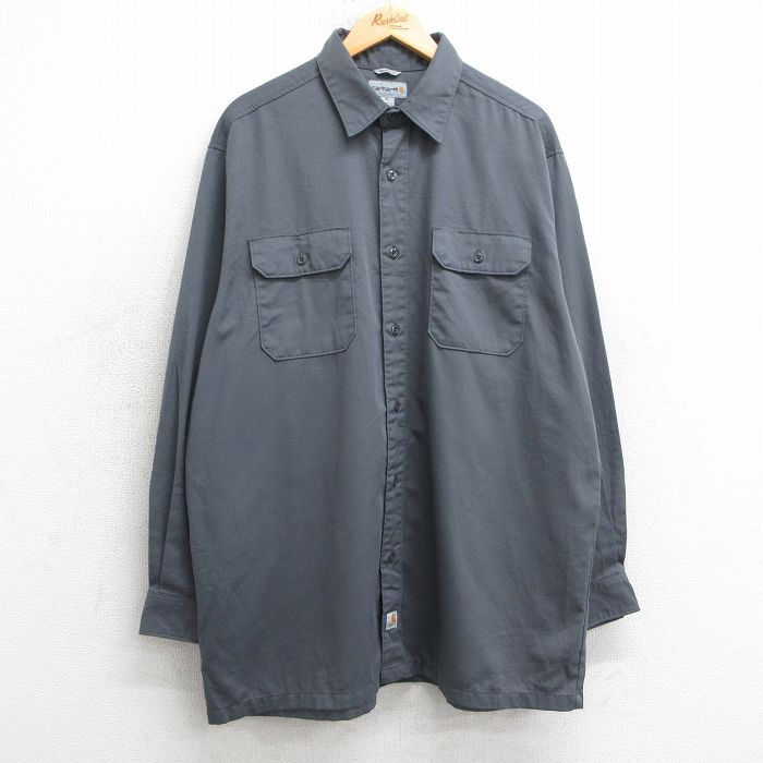 XL★古着 カーハート Carhartt 長袖 ブランド シャツ メンズ 大きいサイズ ロング丈 濃グレー 25jul01 中古 トップス