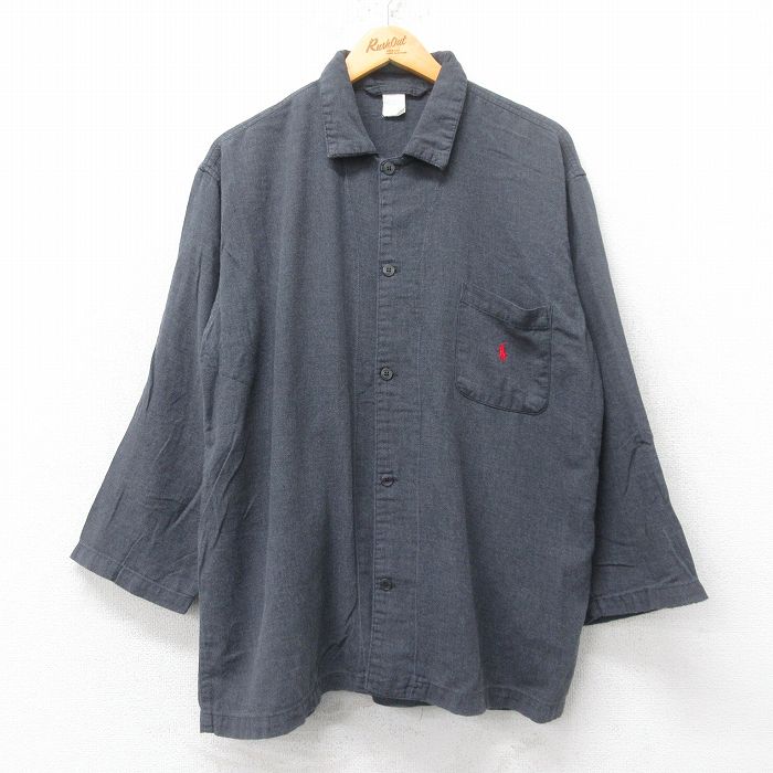 L★古着 ラルフローレン Ralph Lauren 長袖 ブランド パジャマ シャツ メンズ ワンポイントロゴ コットン 黒 ブラック 25jul05 中古 トップス