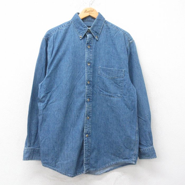 L★古着 エディーバウアー 長袖 ブランド シャツ メンズ 00年代 00s コットン ボタンダウン 紺 ネイビー デニム 25jul05 中古 トップス