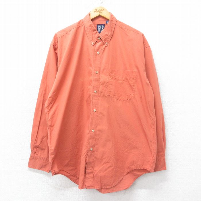 【50%OFF】XL★古着 ギャップ GAP 長袖 ブランド シャツ メンズ 90年代 90s コットン ボタンダウン オレンジ 25jul05 中古 トップス