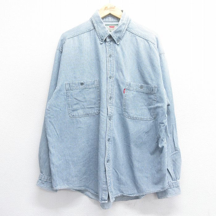 XL★古着 リーバイス Levis 長袖 ブランド シャツ メンズ 00年代 00s 大きいサイズ コットン ボタンダウン 薄紺他 ネイビー ストライプ ヒッコリー 25jul05 中古 トップス