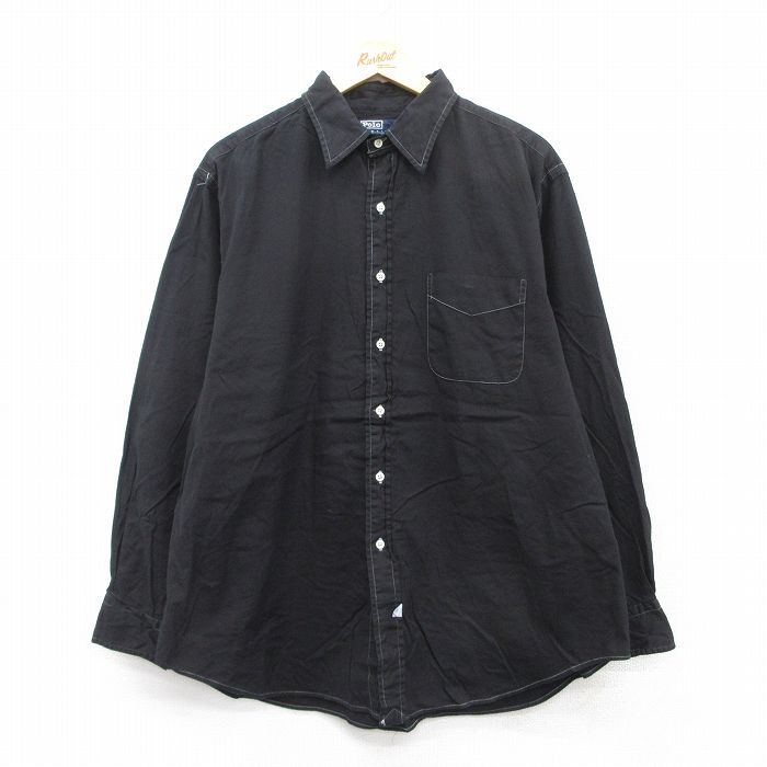 XL★古着 ラルフローレン Ralph Lauren 長袖 ブランド シャツ メンズ 90年代 90s LOWELL 大きいサイズ コットン 黒 ブラック 25jul08 中古 トップス