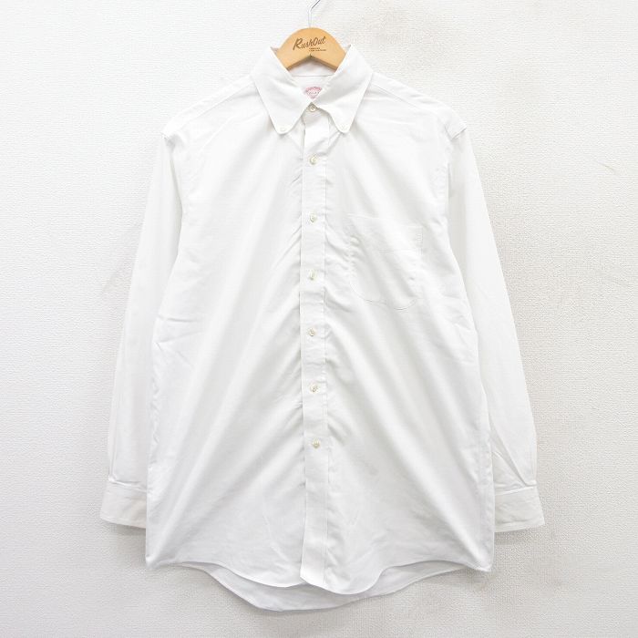 L★古着 ブルックスブラザーズ BROOKS BROTHERS 長袖 ブランド シャツ メンズ コットン ボタンダウン 白 ホワイト 25jul08 中古 トップス