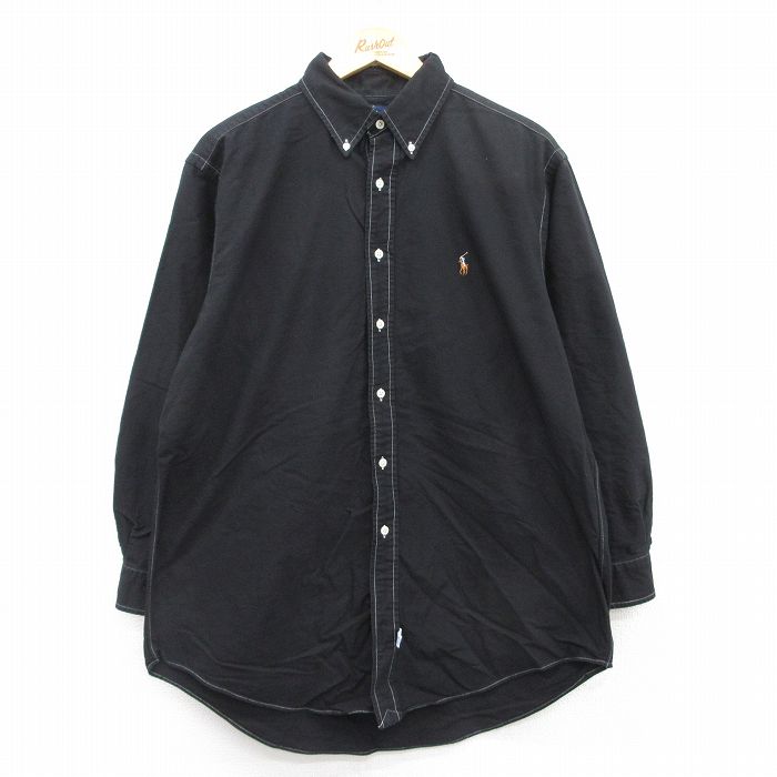 XL★古着 ラルフローレン Ralph Lauren 長袖 ブランド シャツ メンズ 90年代 90s ワンポイントロゴ オックスフォード YARMOUTH コットン ボタンダウン 黒 ブラック 25jul08 中古 トップス
