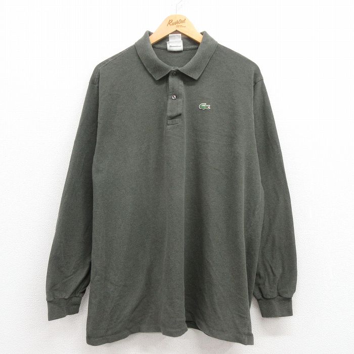 XL★古着 ラコステ LACOSTE 長袖 ブランド ポロ シャツ メンズ ワンポイントロゴ 鹿の子 コットン フランス製 緑 グリーン 25jul29 中古 トップス