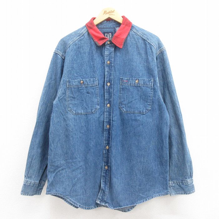 L★古着 ギャップ GAP 長袖 ブランド シャツ メンズ 90年代 90s コットン USA製 紺 ネイビー デニム 【spe】 25jul29 中古 トップス