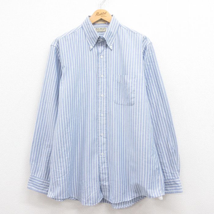XL★古着 エルエルビーン LLBEAN 長袖 ブランド シャツ メンズ 80年代 80s USA製 薄紺 ネイビー ストライプ 25jul29 中古 トップス