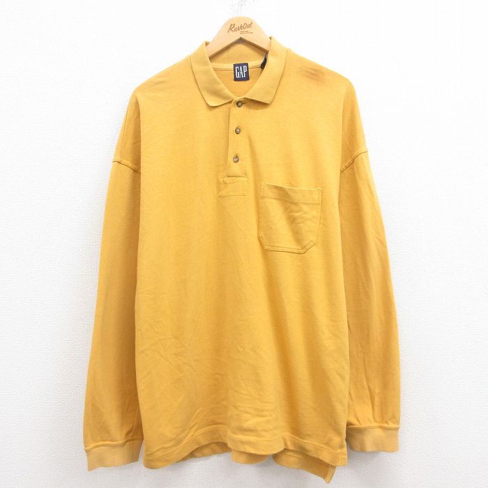ギャップ 90s 長袖ポロシャツ ワンポイントロゴ イエロー XL | 古着