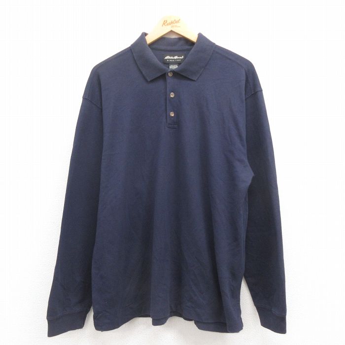 【50%OFF】L★古着 エディーバウアー 長袖 ブランド ポロ シャツ メンズ 00年代 00s 大きいサイズ コットン 紺 ネイビー 25jul29 中古 トップス