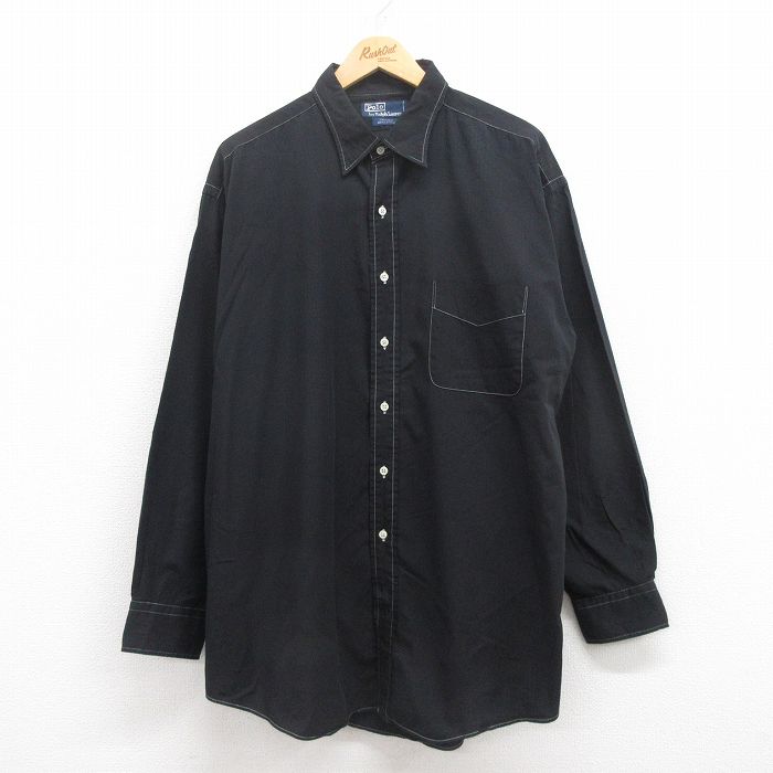XL★古着 ラルフローレン Ralph Lauren 長袖 ブランド シャツ メンズ 90年代 90s JAYMES 大きいサイズ ロング丈 コットン 黒 ブラック 25jul29 中古 トップス