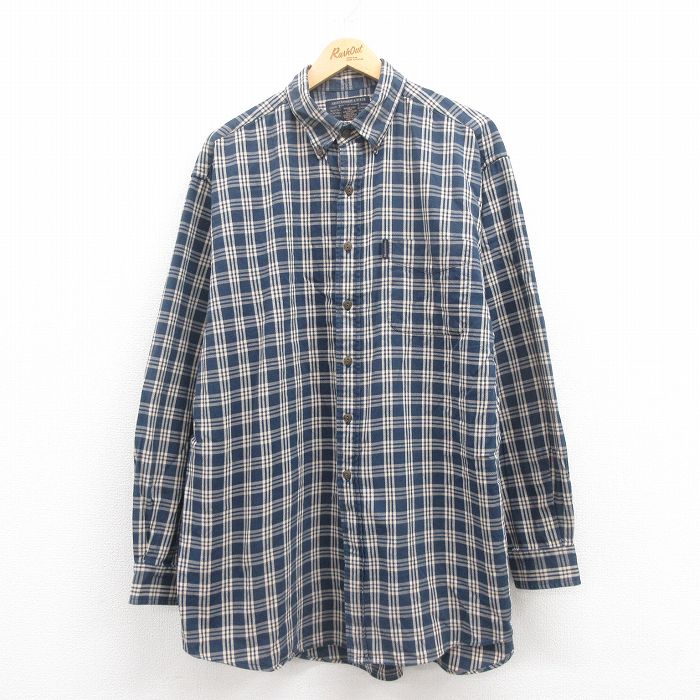 【50%OFF】XL★古着 アバクロンビー Abercrombie&fitch 長袖 ブランド シャツ メンズ 00年代 00s 大きいサイズ ロング丈 コットン ボタンダウン 紺他 ネイビー チェック 25jul29 中古 トップス