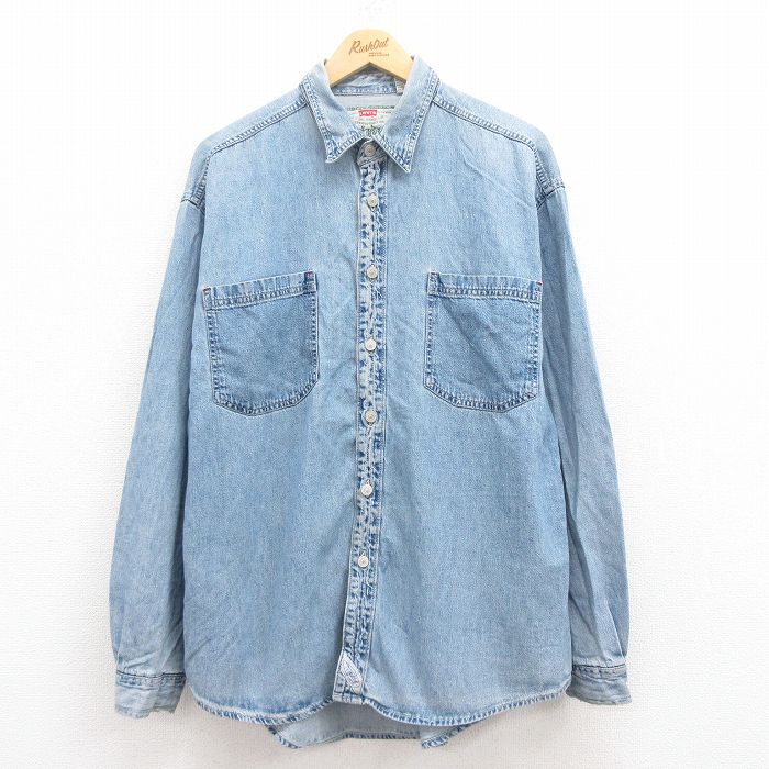 XL★古着 リーバイス Levis 長袖 ブランド シャツ メンズ 00年代 00s 大きいサイズ コットン 薄紺 ネイビー デニム 25jul29 中古 トップス