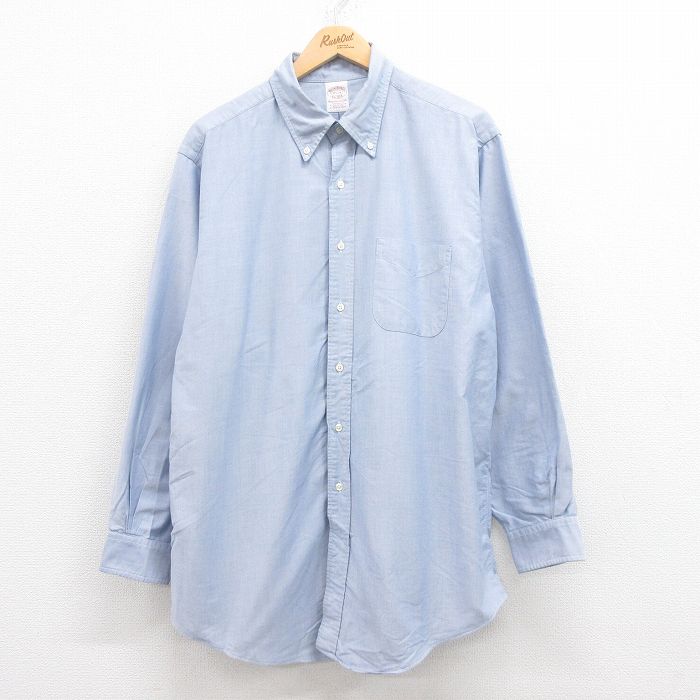 XL★古着 ブルックスブラザーズ BROOKS BROTHERS 長袖 ブランド シャツ メンズ 90年代 90s 大きいサイズ ロング丈 コットン ボタンダウン 薄紺 ネイビー 25jul30 中古 トップス